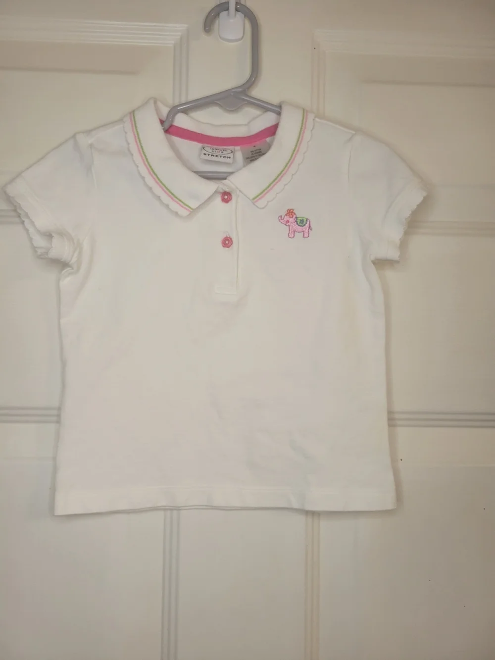 Talbots Kids White Polo Top with Pink Elephant Accent